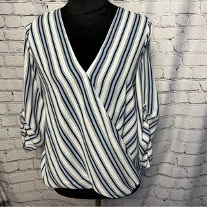 West Kei blue & white striped V neck with 3/4 sleeve blouse. Size small.  EUC